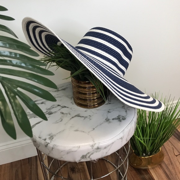 ‼️ Navy White Stripe Summer Beach Poolside Hat - Picture 3 of 8